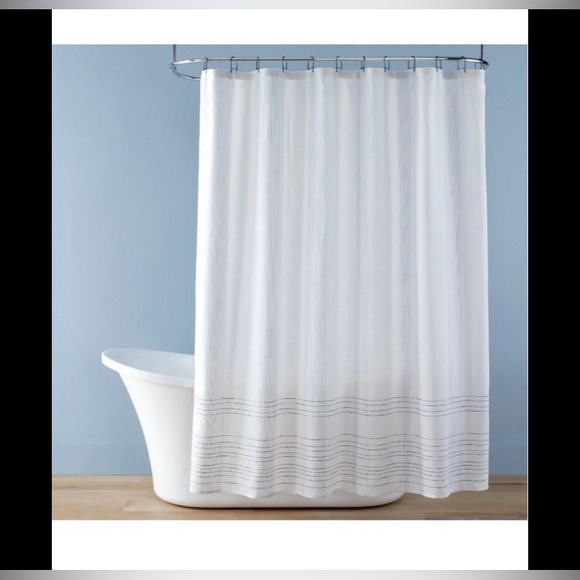 Bath Pinstripe Border Textured Shower Curtain Hearth Hand With